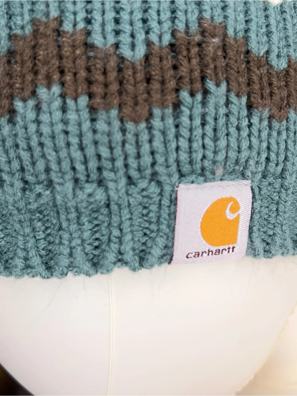 Set Of 2 Carhartt Beanie Knit Hats Women Brown Pink Blue Fleece Lined Cable Knit